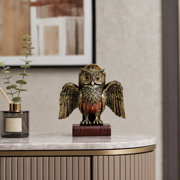 Vintage Owl Book Statue Night Light with Warm Glow, Handcrafted Resin Owl Figurine Lamp for Bedroom Study Desk Decor, Gothic Halloween Home Gift
