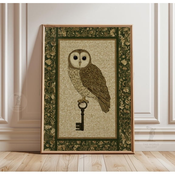 Vintage Owl Key Poster Botanical Folk Art Paper Wall Art Home Decor, Unframed Poster