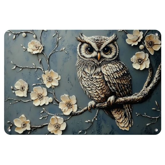 Vintage Owl Metal Tin Sign, Waterproof Wall Art, Durable Multipurpose Home/Cafe/Garage Decor, Easy Installation, No Electricity Needed