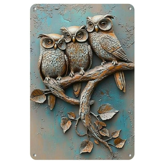 Vintage Owl Metal Wall Art - Durable, Reusable Iron Tin Plate Decor for Home & Garden, Multi-Color Options