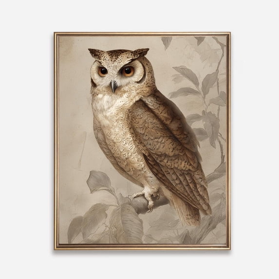 Vintage Owl Print Antique Bird Illustration Wisdom Nature Art, Unframed Paper Poster 11x14in