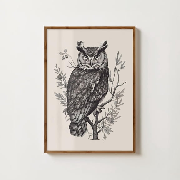 Vintage Owl Print Rustic Owl Wall Art Antique Bird Owl Illustration Dark Academia Gothic Decor Moody Animal Prints Farmhouse Prints Home Decor #943, Unframed Canvas Size 12x18