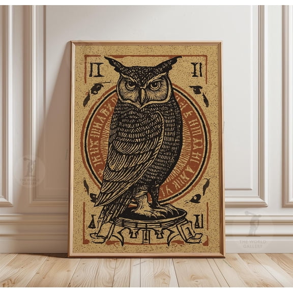 Vintage Owl Tarot Gothic Linocut Mystical Occult Wall Decor Unframed Paper Print