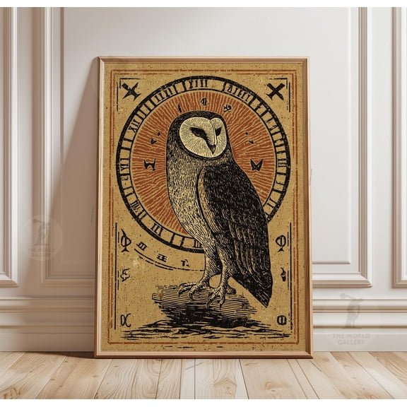 Vintage Owl Tarot Occult Woodcut Mystical Dark Wall Decor Unframed Paper Print