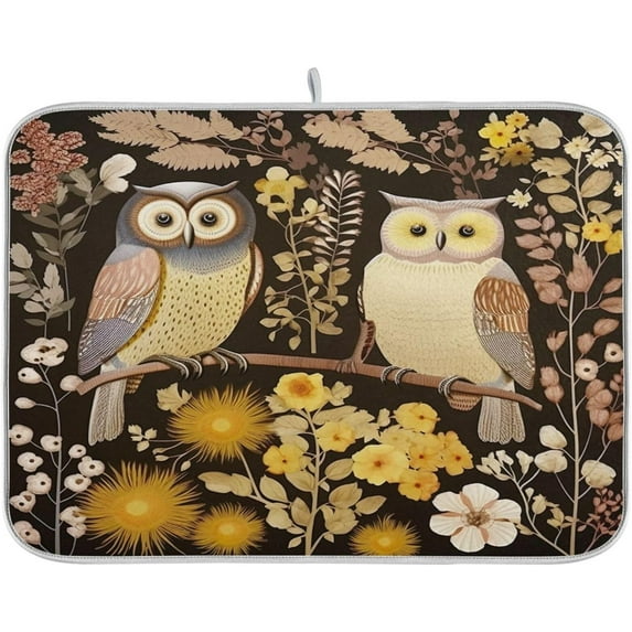 Vintage Owls Dish Drying Mat, Absorbent Microfiber Pad Protector For Kitchen Counter Top Mat Dish Drainboard 18x24in Home Decor