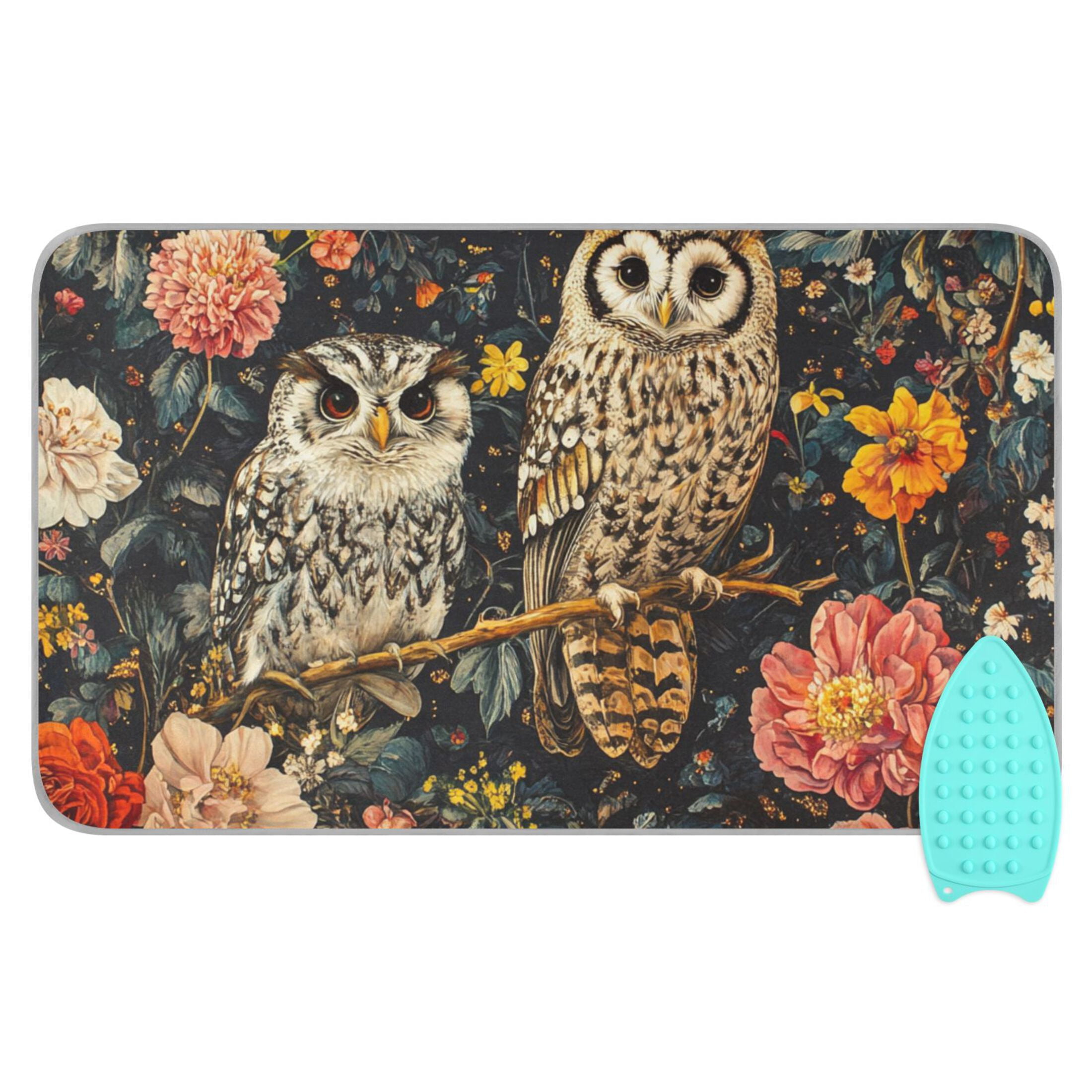 Vintage Owls and Flowers Ironing Mat Blanket for Table Top Travel Portable Ironing Board Pad 47.2x27.6 Inch