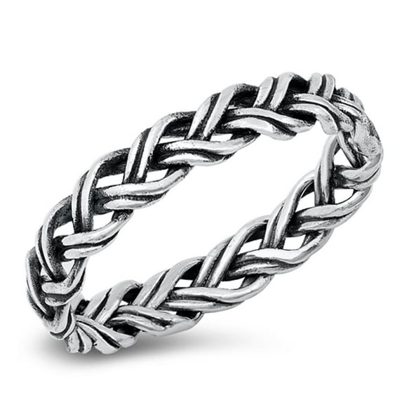 Vintage Oxidized Braided Ring .925 Sterling Silver Band Jewelry Female Male Unisex Size 4