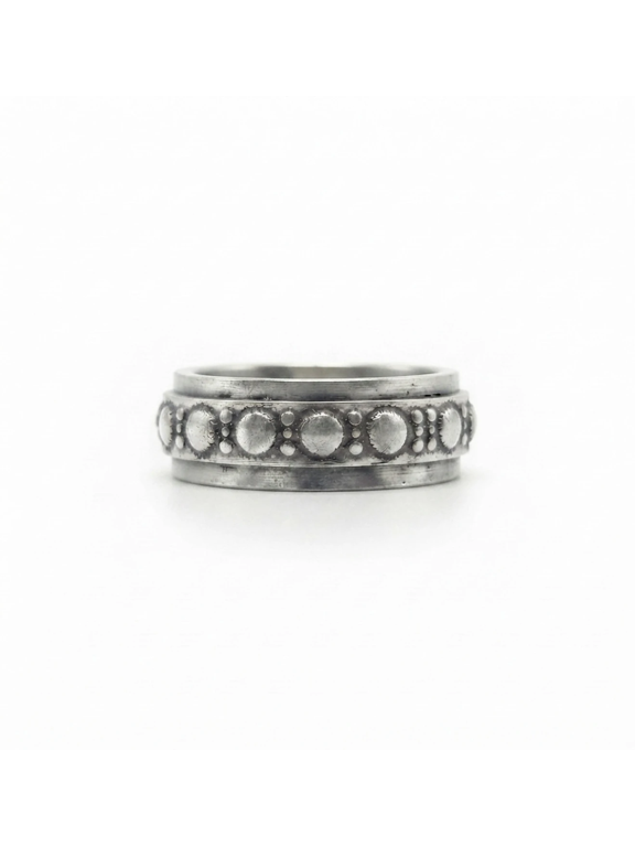 Vintage Oxidized Brass Band Ring Unisex Minimalist Silver Color Dot Ring
