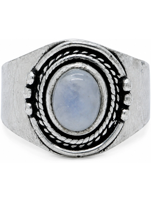 Vintage Oxidized Brass Oval Stone Ring Unisex Boho Statement Cabochon Ring