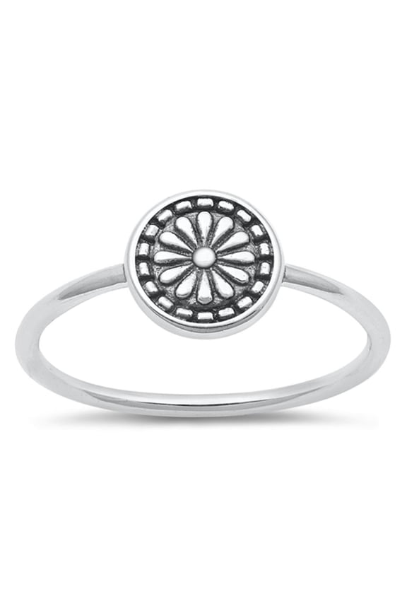 Vintage Oxidized Mandala Ring .925 Sterling Silver Band Jewelry Female Male Unisex Size 4