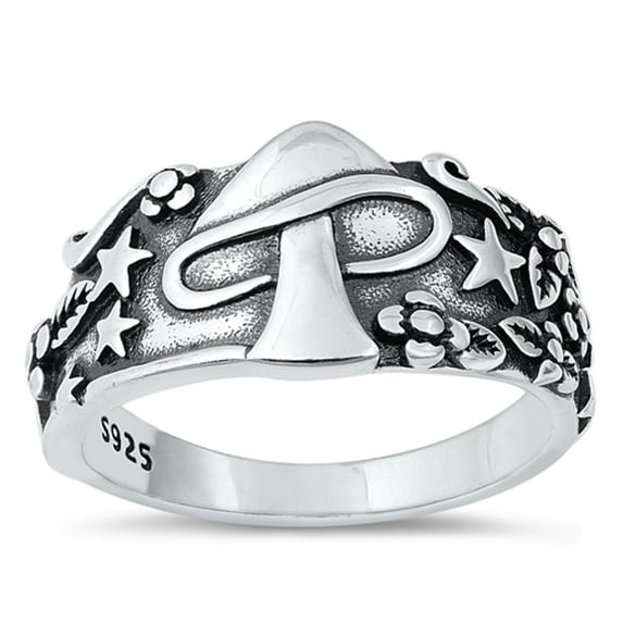 Vintage Oxidized Mushroom Ring .925 Sterling Silver Band Jewelry Female Male Unisex Size 6