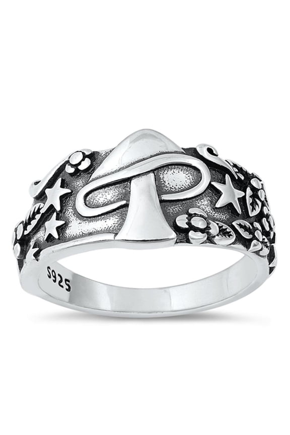 Vintage Oxidized Mushroom Ring .925 Sterling Silver Band Jewelry Female Male Unisex Size 8