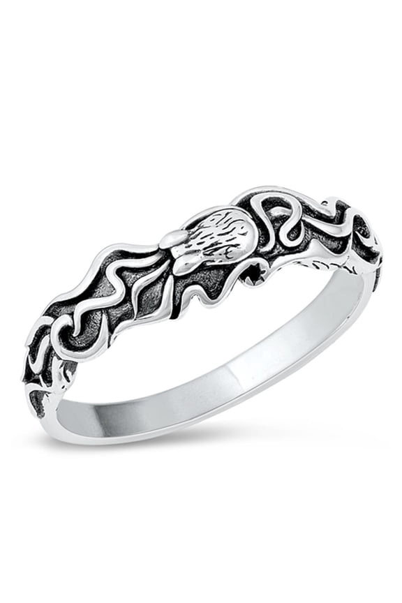 Vintage Oxidized Ocean Octopus Ring .925 Sterling Silver Band Jewelry Female Male Unisex Size 9
