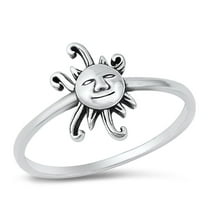 Vintage Oxidized Sun Smile Promise Ring .925 Sterling Silver Band Jewelry Female Male Unisex Size 9