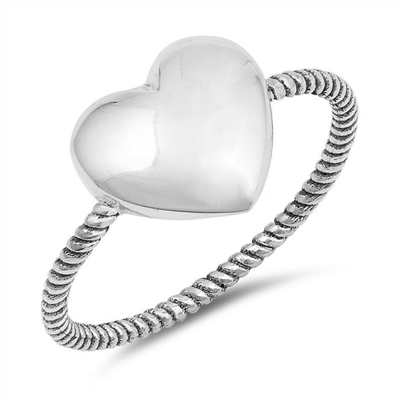 Vintage Oxidized Twist Puffed Heart Promise Ring Sterling Silver Band 925 Jewelry Female Size 10