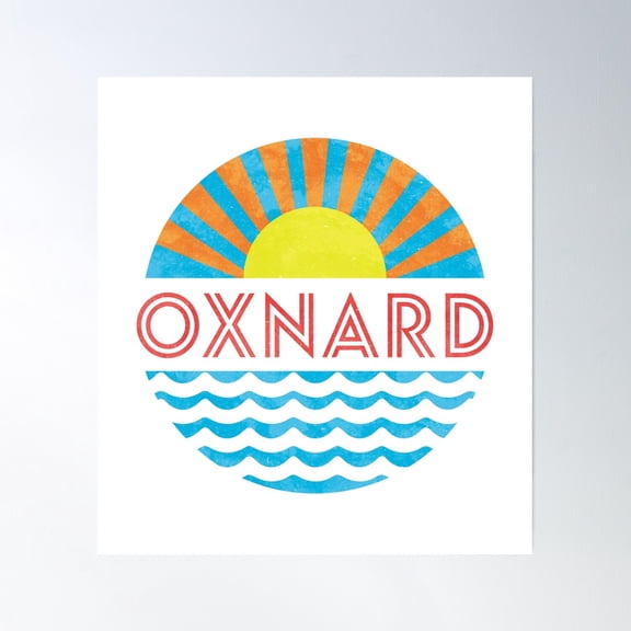Vintage Oxnard Beach - Sun And Waves Poster Wall Art, Modern Wall Decor, 16x24 UNFRAMED
