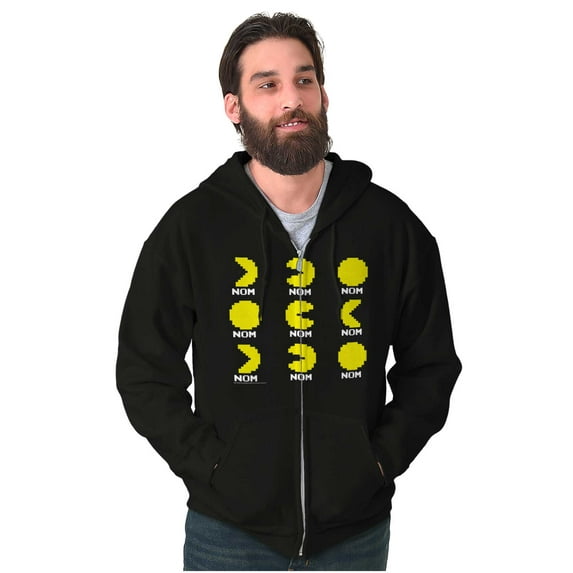 Vintage PACMAN Arcade Game Nom Nom Unisex Plus Size Zip Hoodie Brisco Brands 2X