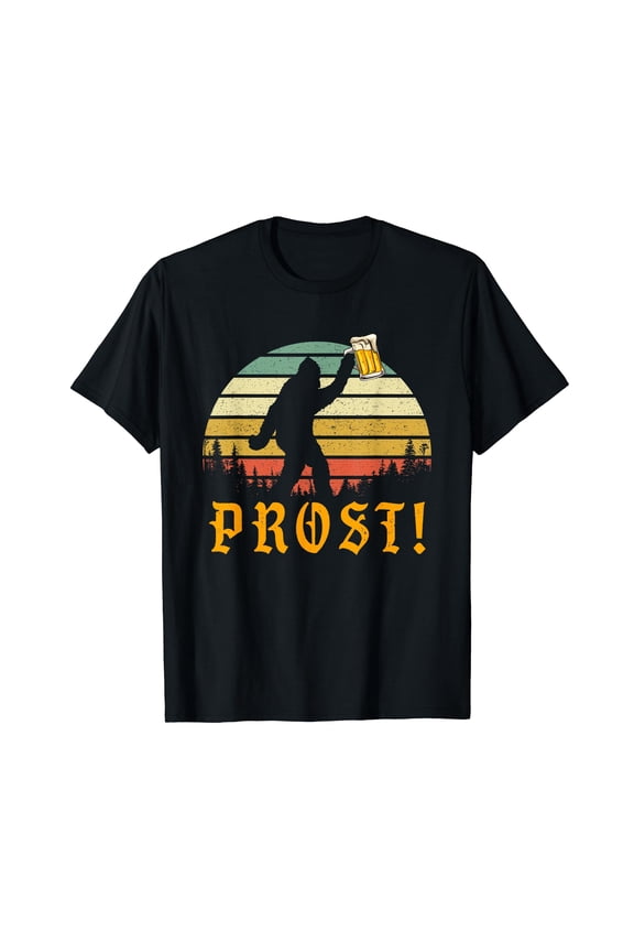 Vintage PROST! Bigfoot Yeti Drinking Beer German Oktoberfest T-Shirt