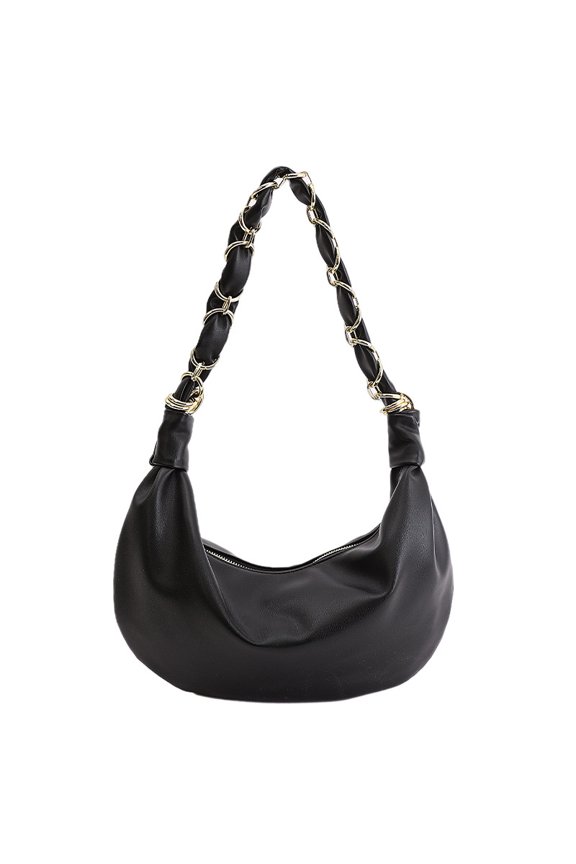 Vintage PU Dumpling Bag for Women, Metal Chain Strap, Zipper Closure & Large Capacity, Shoulder Handheld Underarm Commuter Bag (14.2" x 7.5" x 2.8", 0.93 lb)