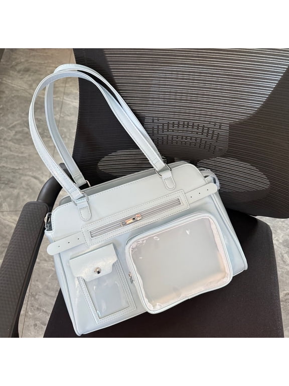 Vintage PU Ita Bag for Women, Clear Display Window, Adjustable Strap, Magnetic Snap Closure & Large Capacity, Shoulder Handheld Crossbody Commuter Bag (13.4" x 7.9" x 3.9", ~1.76 lb)