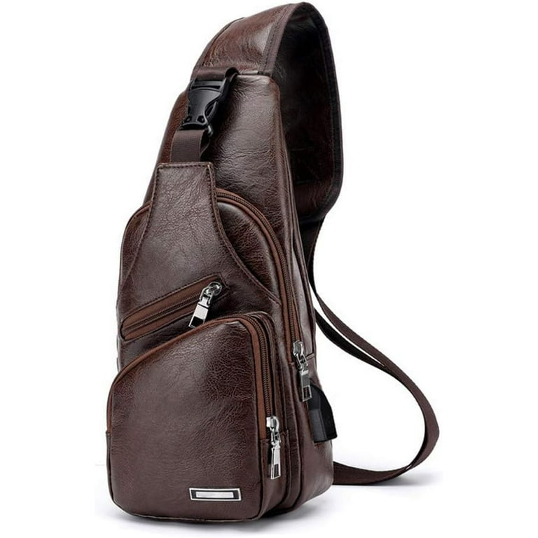 Men vintage pu leather crossbody sling bag large capacity casual backpack usb charge 2025