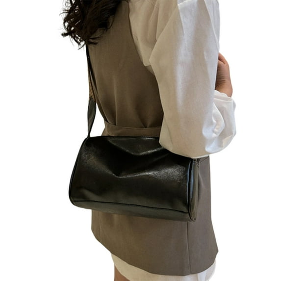 Vintage PU Leather Crossbody Bag for Women Fashionable Purses and Handbag Zippered Geometric Wide Strap Shoulder Bag
