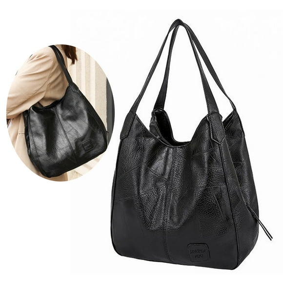 Vintage PU Leather Large Capacity Tote Bags for Women Fashion Female Shoulder Bag Ladies Handbag,Black