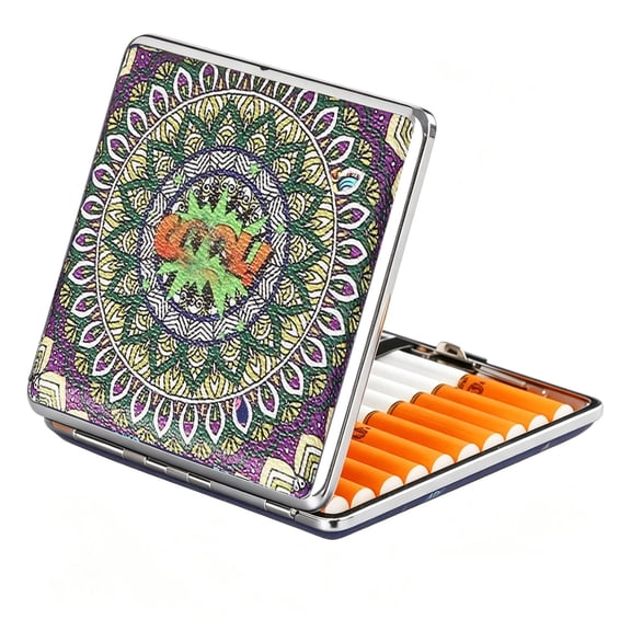 Vintage PU Leather Metal Cigarette Case 20 Capacity Slim Pocket Storage Box, Portable Crush-Resistant Holder Organizer , Surprise Assorted Pattern Design, Gift for Men and Women