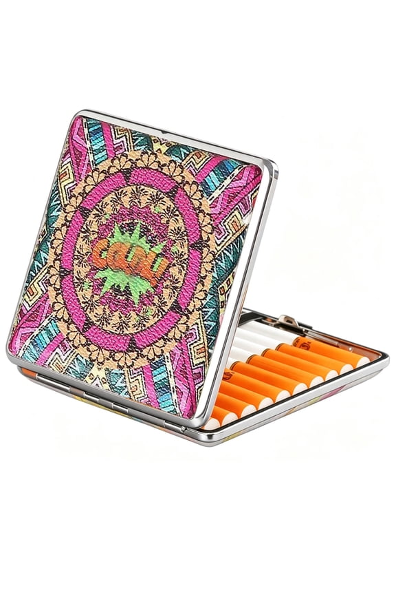 Vintage PU Leather Metal Cigarette Case  20 Capacity Slim Pocket Storage Box, Portable Crush-Resistant Holder Organizer , Surprise Assorted Pattern Design, Gift for Men and Women