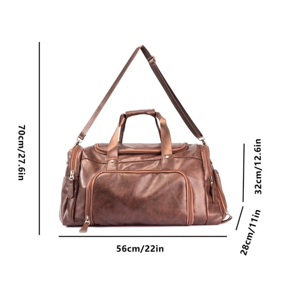 Vintage PU Leather Travel Duffel Bag, Large Capacity Weekender Overnight Carry On Bag with Multiple Pockets, 22" Retro Duffle Bag for Men Women, Perfect for Travel Gym & Business Trip