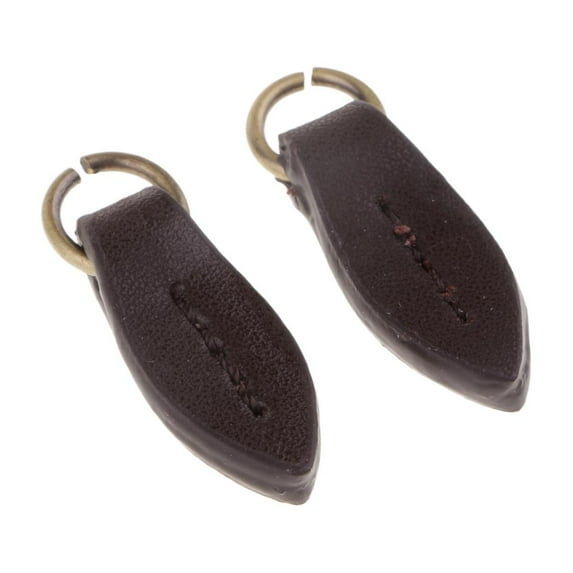 Vintage PU Leather Zipper Pull Puller Leaf Shape Sewing Fastener , Coffee, 3.5 x 1.2cm