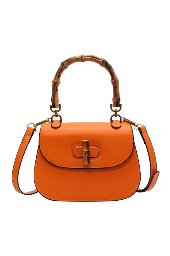 Vintage PU Saddle Bag for Women, Bamboo Handle, Lock Closure & Adjustable Strap, Shoulder Handheld Crossbody Bag (6.7" x 5.5" x 3.1", 1.01 lb)