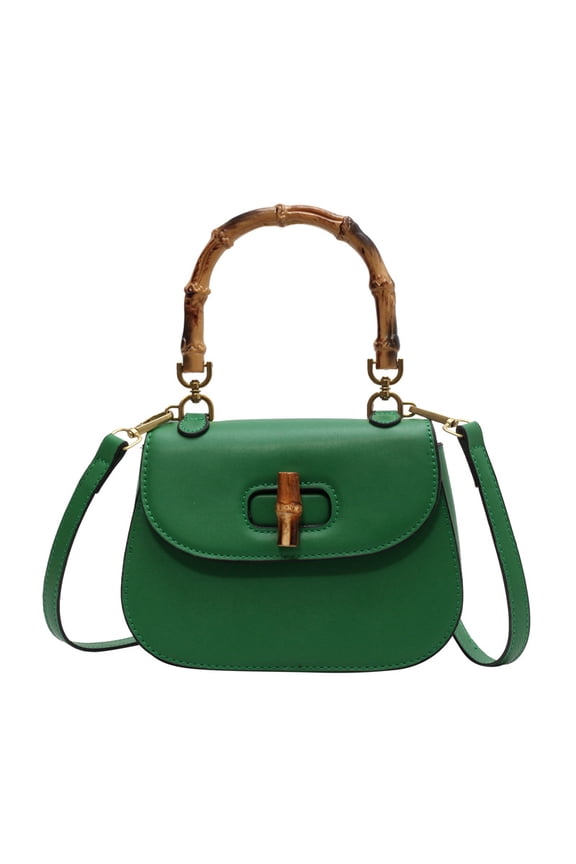 Vintage PU Saddle Bag for Women, Bamboo Handle, Lock Closure & Adjustable Strap, Shoulder Handheld Crossbody Bag (6.7" x 5.5" x 3.1", 1.01 lb)