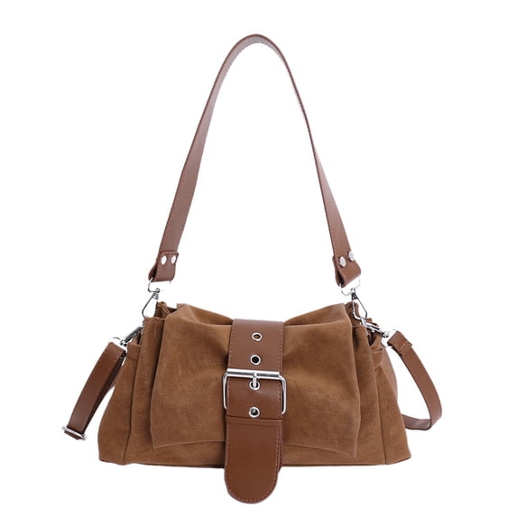 Vintage PU Underarm Bag for Women, Belt Buckle Design, Adjustable Strap & Zipper Closure, Shoulder Handheld Commuter Bag (9.4" x 3.9" x 5.5", 0.90 lb)