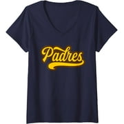 Vintage Padres Name Shirt - Retro Baseball Apparel for Fans and Classic Sports Lovers Ladies' V-Neck Tshirt (Navy, X-Large)
