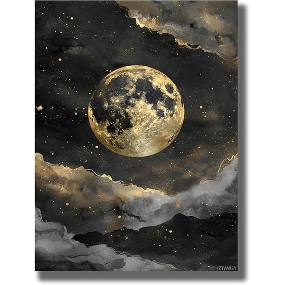 Vintage Painting Moon and Stars Canvas Print Celestial Prints Gothic Wall Art Print Art Dark Aesthetic Night Sky Painting Modern Living Room Bedroom Bathroom Home Decor 12x16inch Unframed Poster