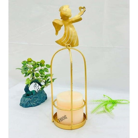 Vintage Pair Gold Metal Angels Christmas Candle Holder Tabletop or Mantel w/Halo and Wings Tealight Candle Holder Vintage Decorative Candle Holder for Home Centerpiece, Tealight Candle Holder