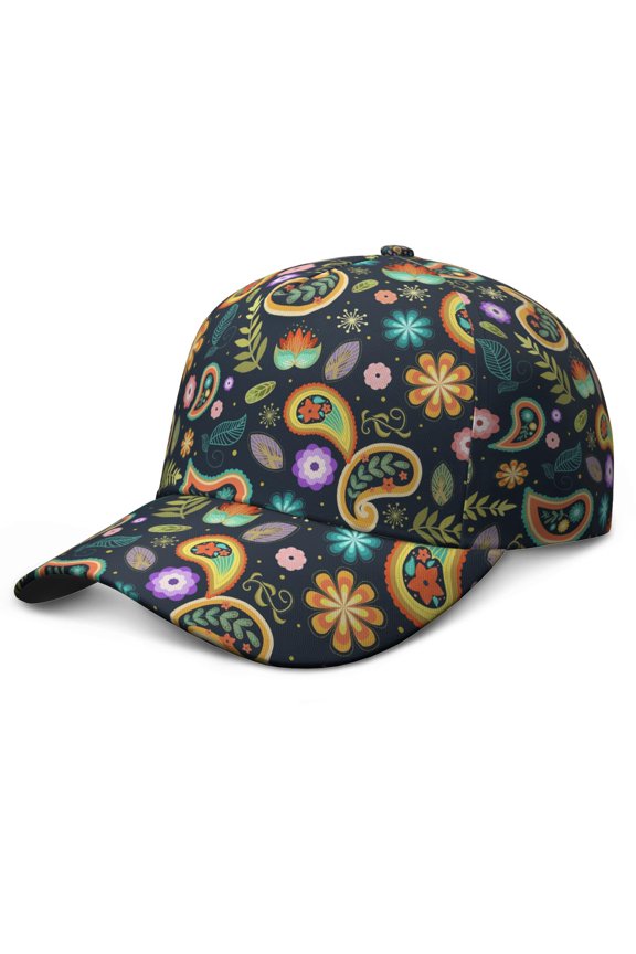 Vintage Paisley Baseball Cap Adjustable Snapback Hat - Boho Floral Ethnic Pattern for Men & Women