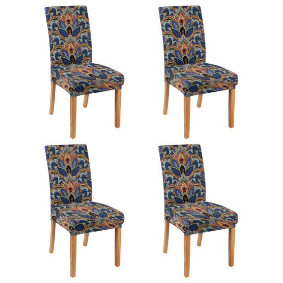 Vintage Paisley and Bohemian Floral Pattern Dining Chair Covers 4 Pack with Ethnic Decorative Retro Design Washable Polyester Stretch Slipcovers Removable Protector for Artistic and Elegant Decor