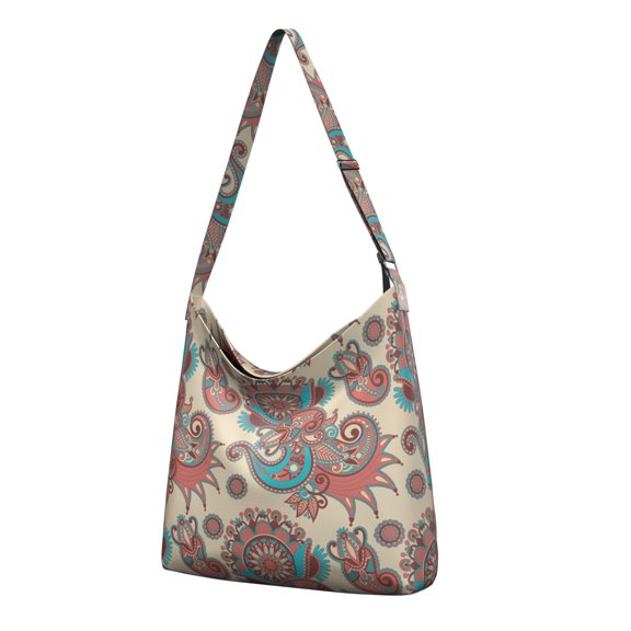Vintage Paisley Canvas Tote Bag with Boho Floral Pattern – Reusable Shopping Bag for Students and Travelers