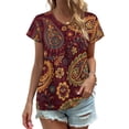 thumbnail image 1 of Vintage Paisley Floral Design Women's Blouse Short Sleeve Women's Top T-Shirt Spring Summer Clothes, 1 of 7