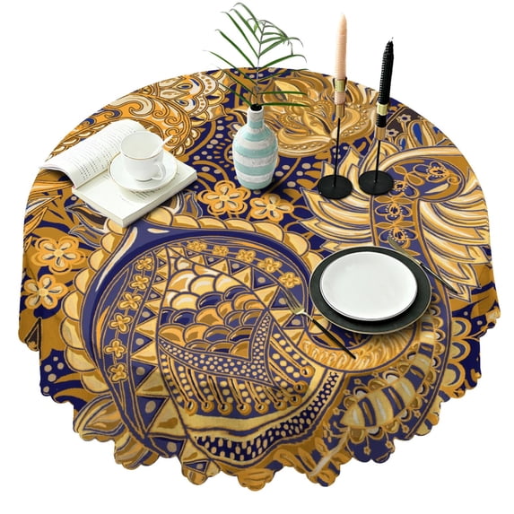 Vintage Paisley Floral Fancy Round Tablecloth 60 Inch Diameter Table Cover Durable Material for Daily Kitchen Dining