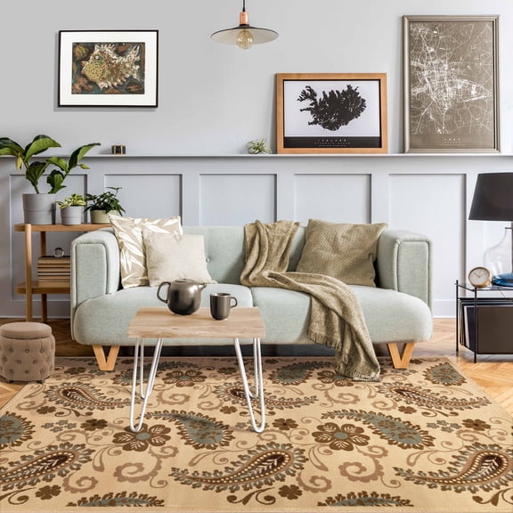Vintage Paisley Floral Power-Loomed Indoor Area Rug, 5' x 8', Beige by Blue Nile Mills