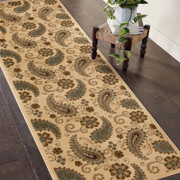 Vintage Paisley Floral Power-Loomed Indoor Area Runner, 2'7" x 8, Beige by Blue Nile Mills