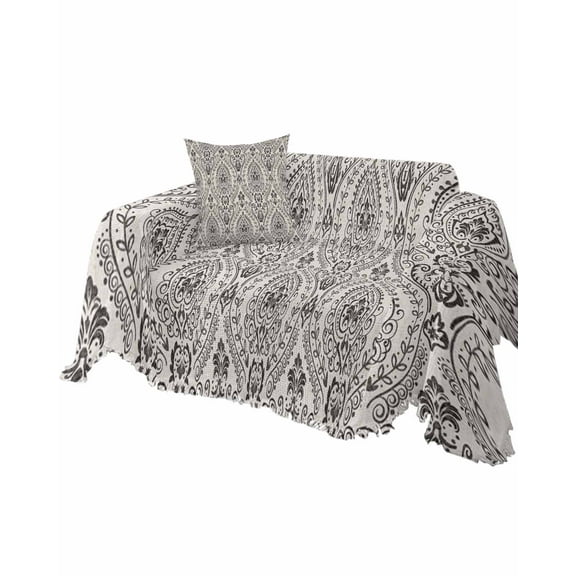 Vintage Paisley Flower Sofa Couch Covers for Dog,Washable Sectional Couch Slipcovers for Loveseat with Tassels,Abstract Traditional Oriental Boho Grey Non Slip Sofa Throw Cover Blanket Large 71x102