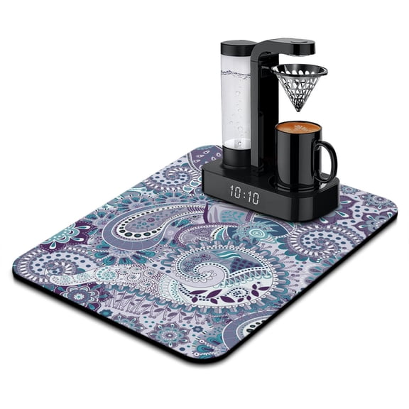 Vintage Paisley Pattern Dish Drying Mat, Retro Boho Absorbent Coffee Bar Mat, Elegant Decorative Kitchen Counter Protector