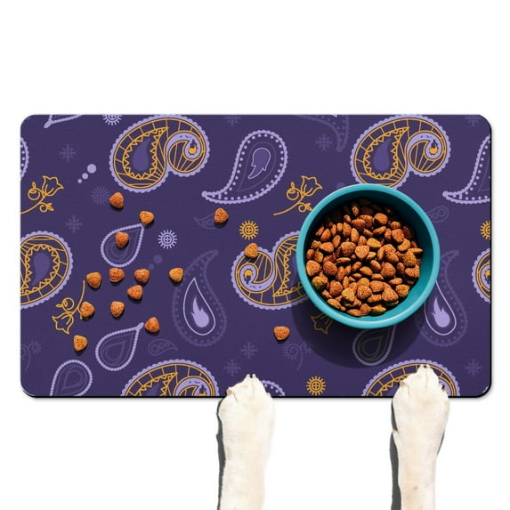 Vintage Paisley Pattern Pet Food Mat - Non-Slip Absorbent Dog Bowl Mat, Boho Floral Design, Multi-Layer