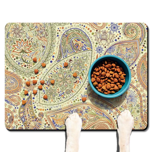 Vintage Paisley Pattern Pet Mat - Chic Aesthetic Dog Placemat - Waterproof and Durable for Daily Use by Puppies and Senior Dogs