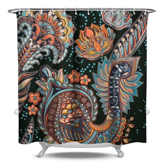 Vintage Paisley Pattern Shower Curtain 84" x 72" Ethnic Tribal Indian Design Waterproof Quick Dry Bathroom Decor