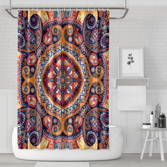 Vintage Paisley Pattern Shower Curtain Ethnic Tribal Artistic Elegant Waterproof Bath Drapes 72x72 Inch Fade-Resistant Fabric